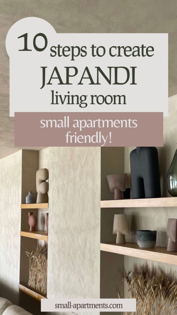 japandi small living room ideas headline with minimalist decor background