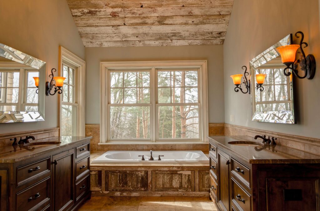 rustic bathroom with wooden furniture