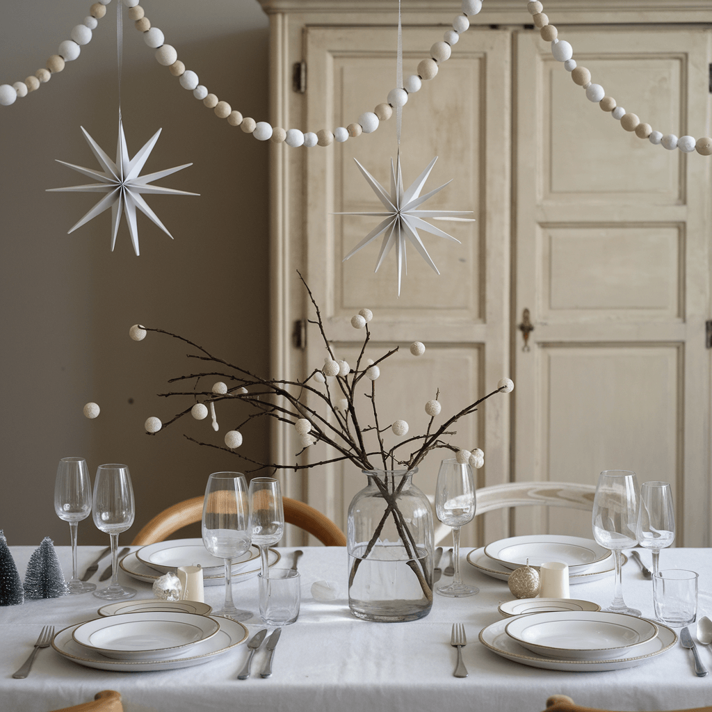 easter table with paper decor, minimalist and elegant