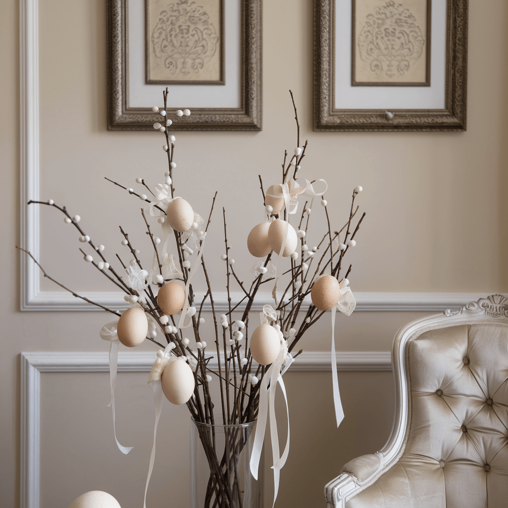 branches with eggs as an eleganc and classy decor easter ideas