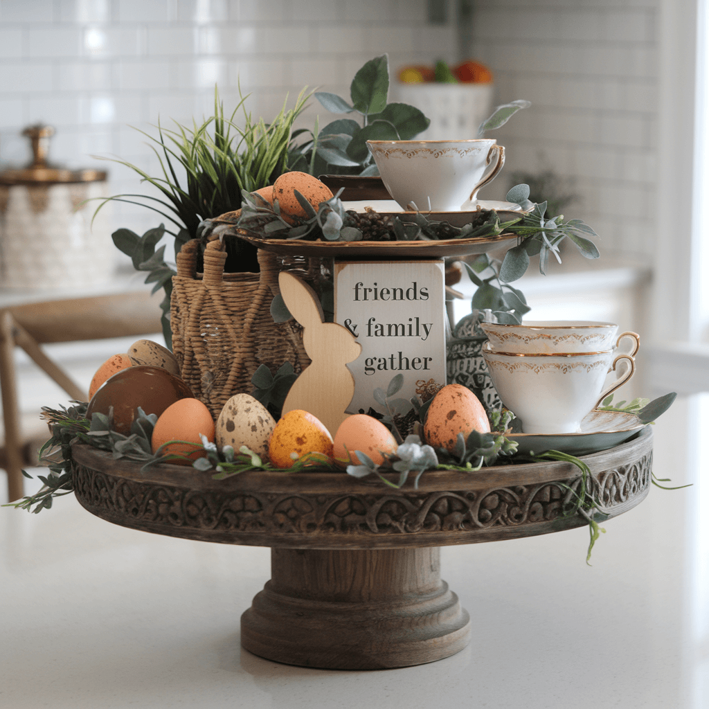 tea party theme tier tray with easter vibe